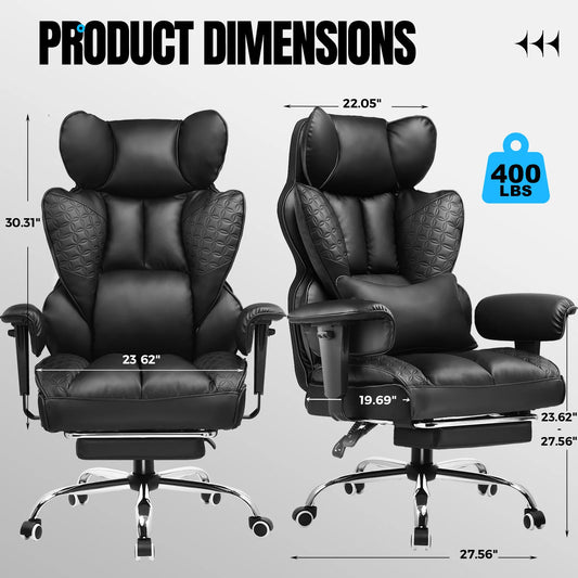 Ergonomic High Back Leather High Back Chair with Footrest and Adjustable Armrests