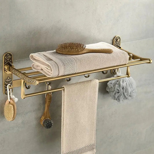 Aluminum Foldable Antique Brass Bath Towel Rack with hooks for your accessories