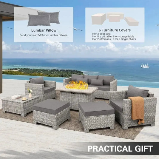 6 Piece Grey PE Rattan Patio Furniture Set