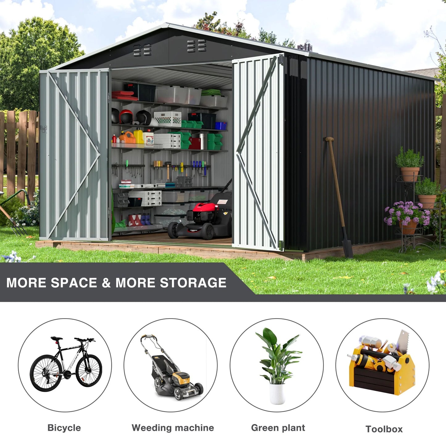 Heavy Duty 12x14FT Lockable Galvanized Steel Storage Shed