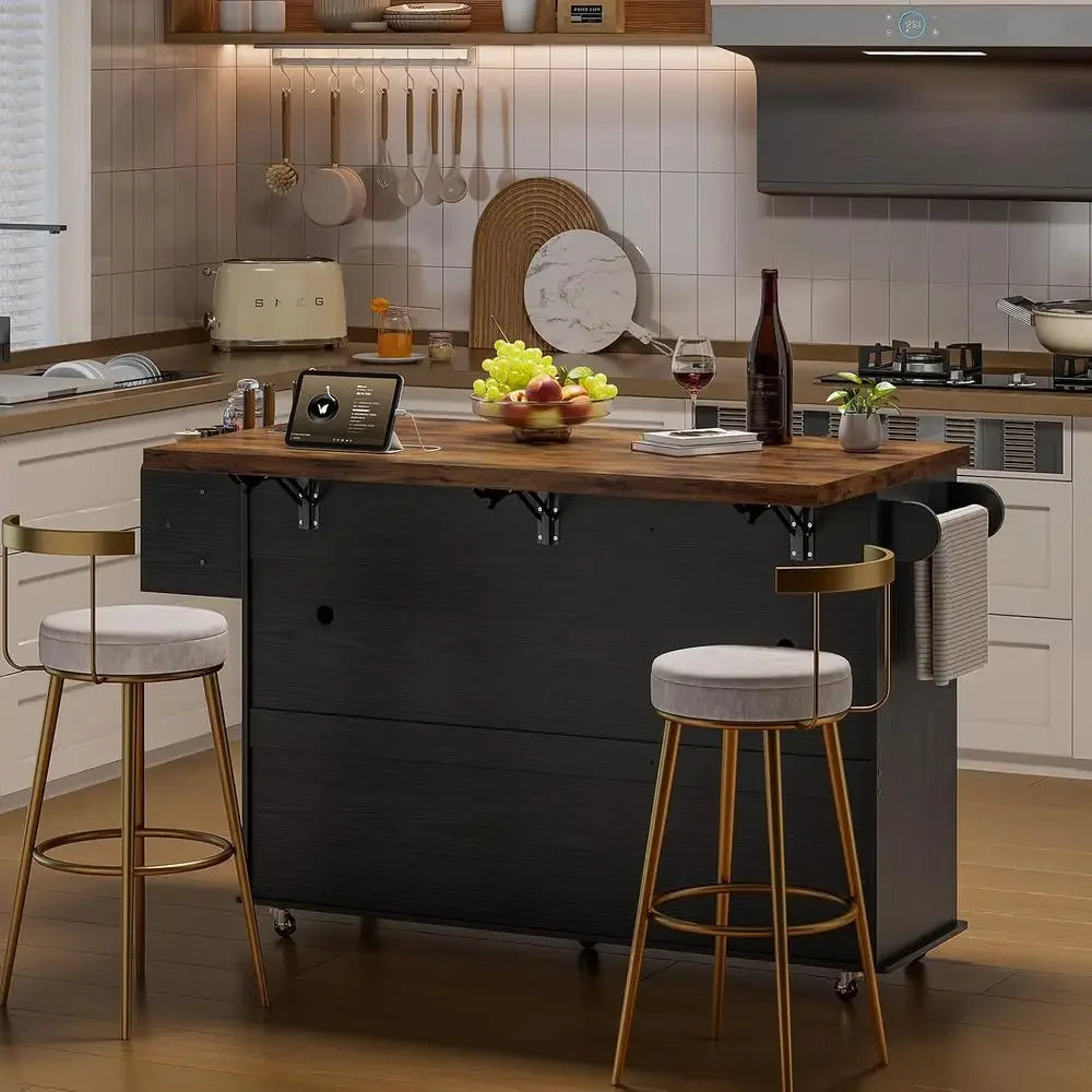 60-inch Kitchen Island with Power Outlet & Drop Leaf