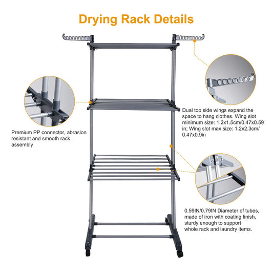 4-Tier Clothes Drying Rack with attached foldable brackets