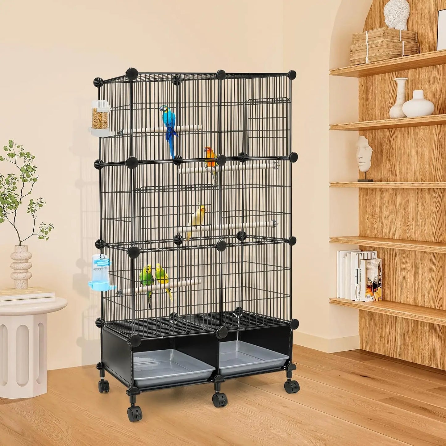 Tall 46-Inch Bird Cage with Slide-Out Trays for Easy Cleaning