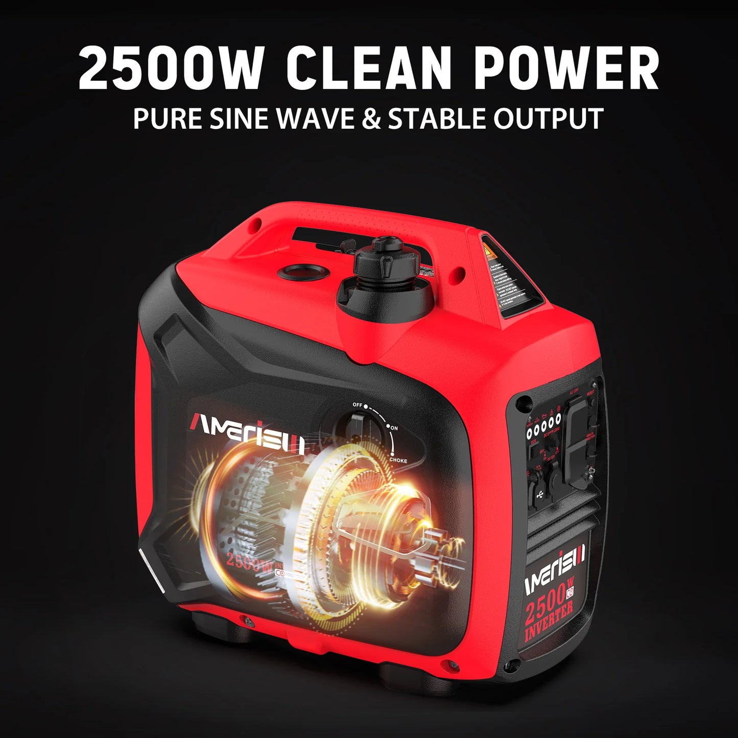 Super Quiet 2500-Watt Gas Powered Portable Inverter Generator - Ideal for Home Use, Camping, and Outdoor activities