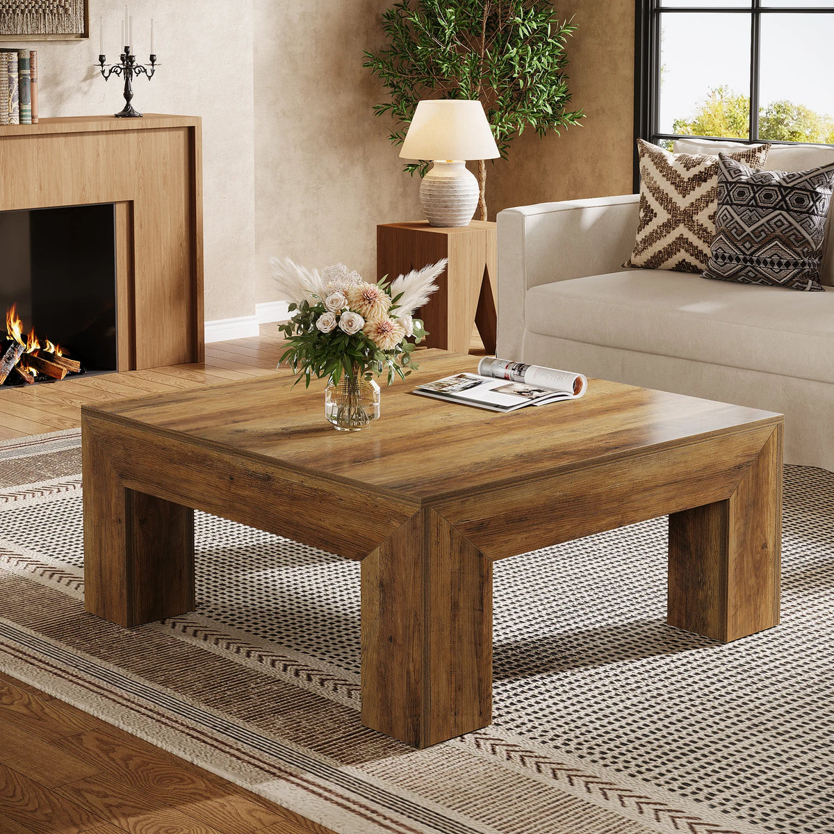 39.4-Inch Square Coffee Table for Living Room