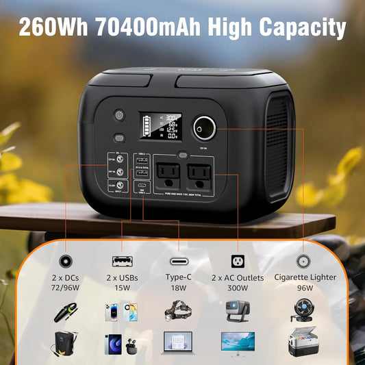 300W 260Wh Portable Power Station with 40W Solar Panel