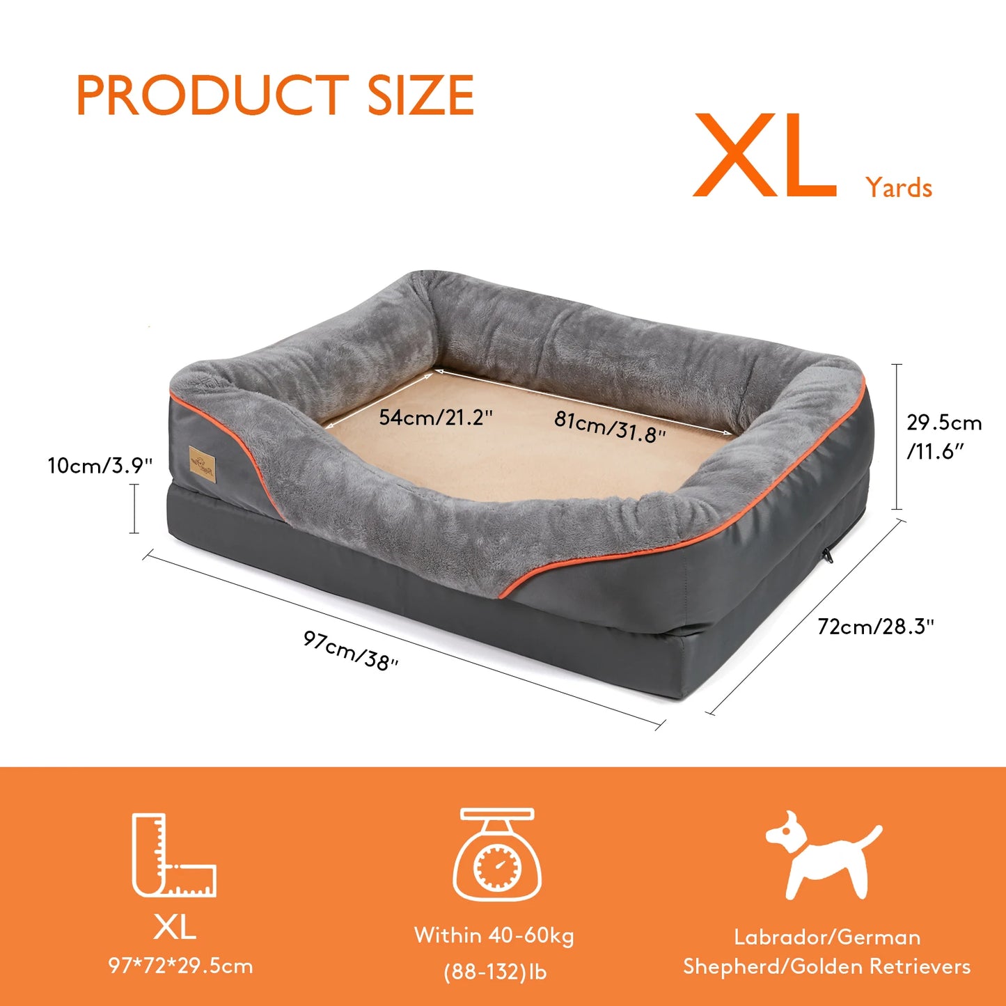 Large Soft and Comfortable Waterproof Dog Bed with Washable Cover