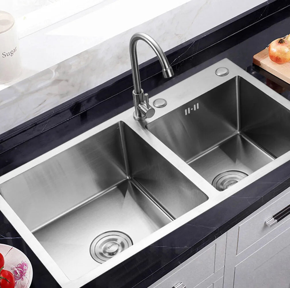 Double Stainless Steel Sink with Removable Drain Basket