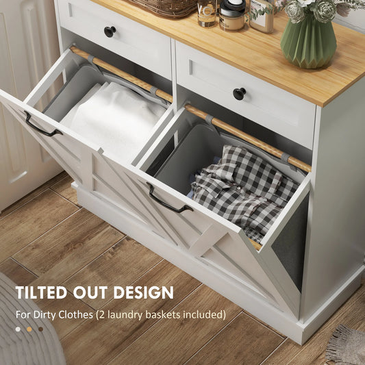 Tilt Out Laundry Hamper Cabinet with 2 pull-out drawers