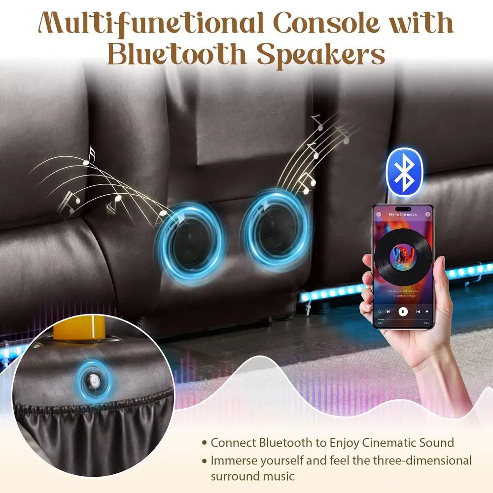 Wall Hugger Power Reclining PU Leather Loveseat Sofa with Cup Holders, LED Light, and USB Ports