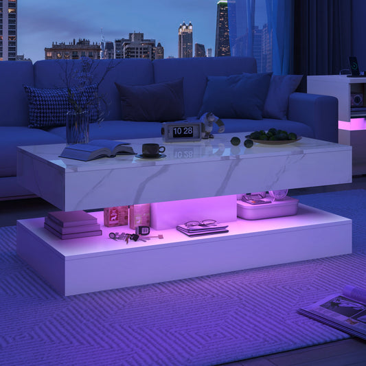 Modern Style Coffee Table with LED lights and slide out Storage Drawers for your Living Room