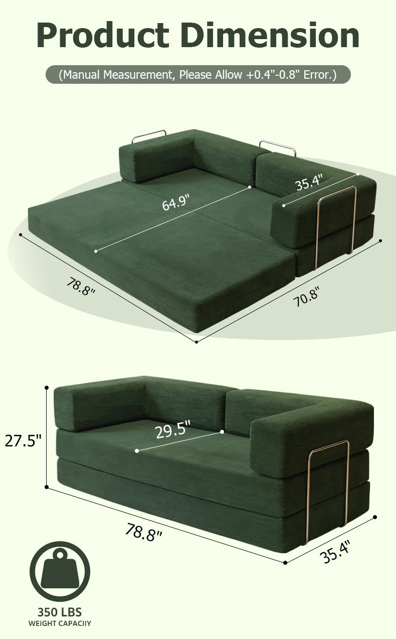 4-in-1 Folding Corduroy Boneless Sleeper Couch