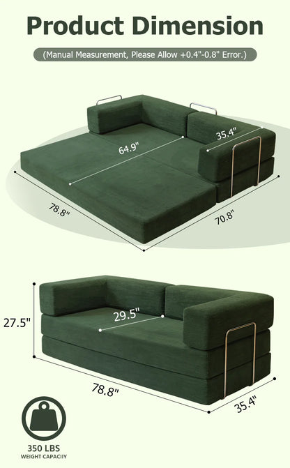 4-in-1 Folding Corduroy Boneless Sleeper Couch