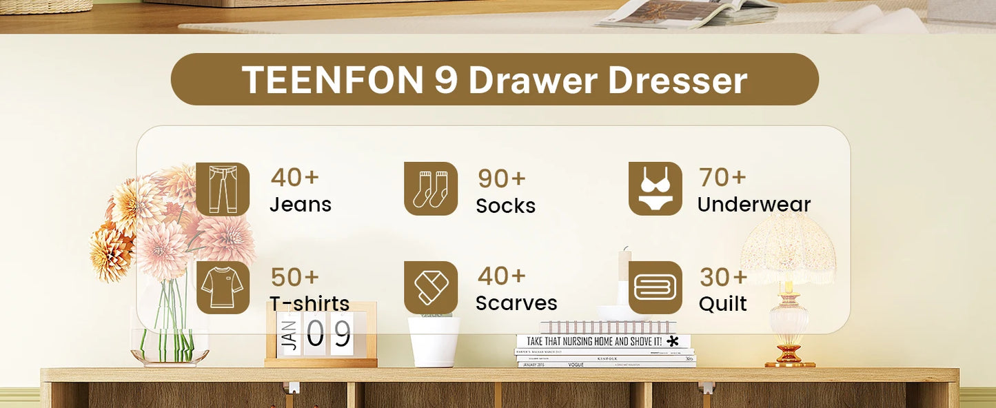 Modern Fluted Dresser with 9 Drawers