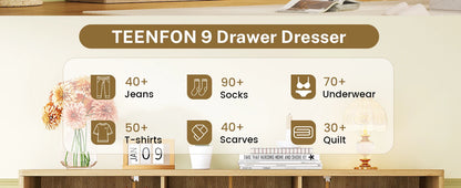 Modern Fluted Dresser with 9 Drawers