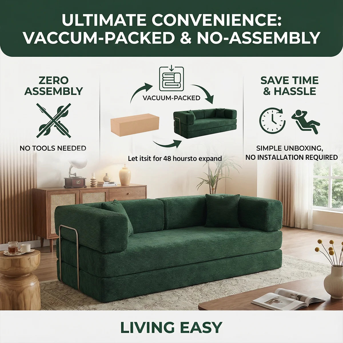 4-in-1 Folding Corduroy Boneless Sleeper Couch