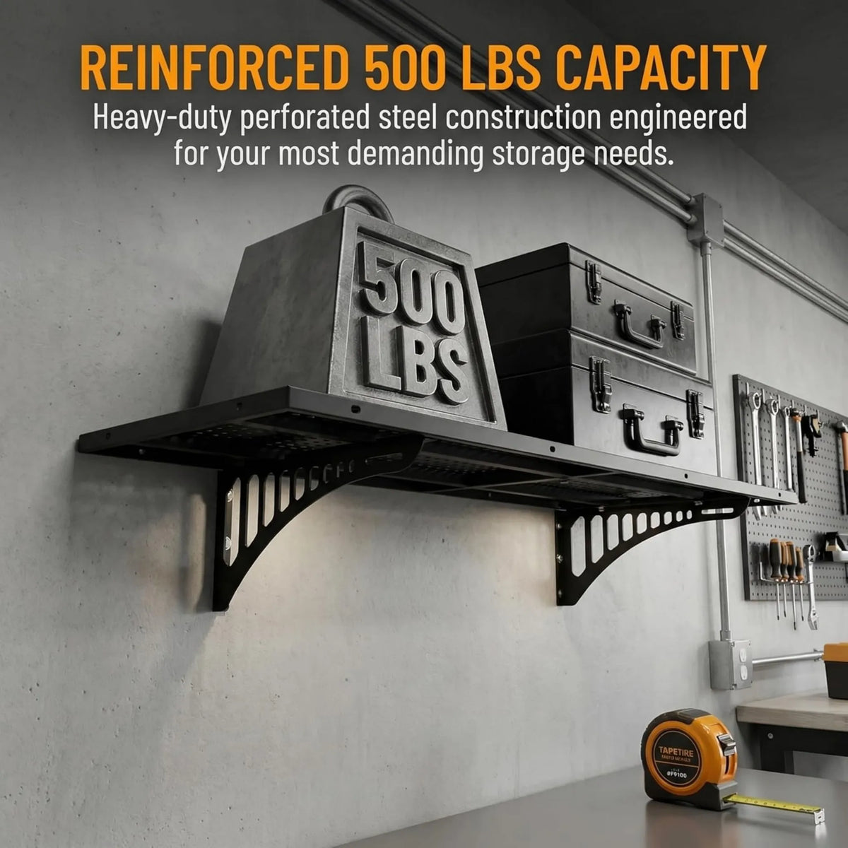 4 Pack and 8 Pack Heavy Duty Wall Mounted Garage Storage Shelves