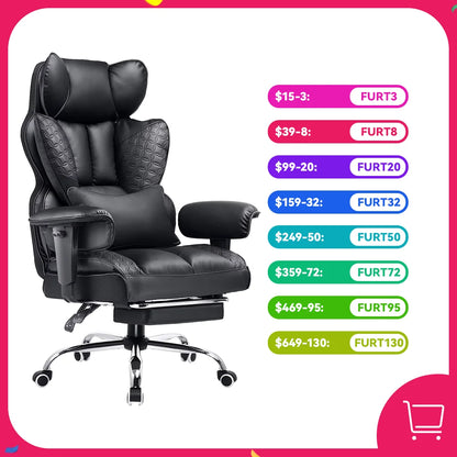 Ergonomic High Back Leather High Back Chair with Footrest and Adjustable Armrests