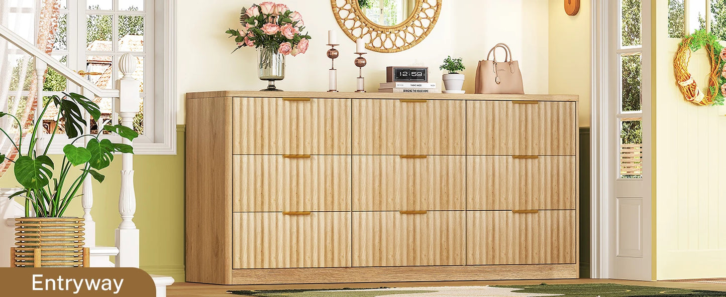 Modern Fluted Dresser with 9 Drawers