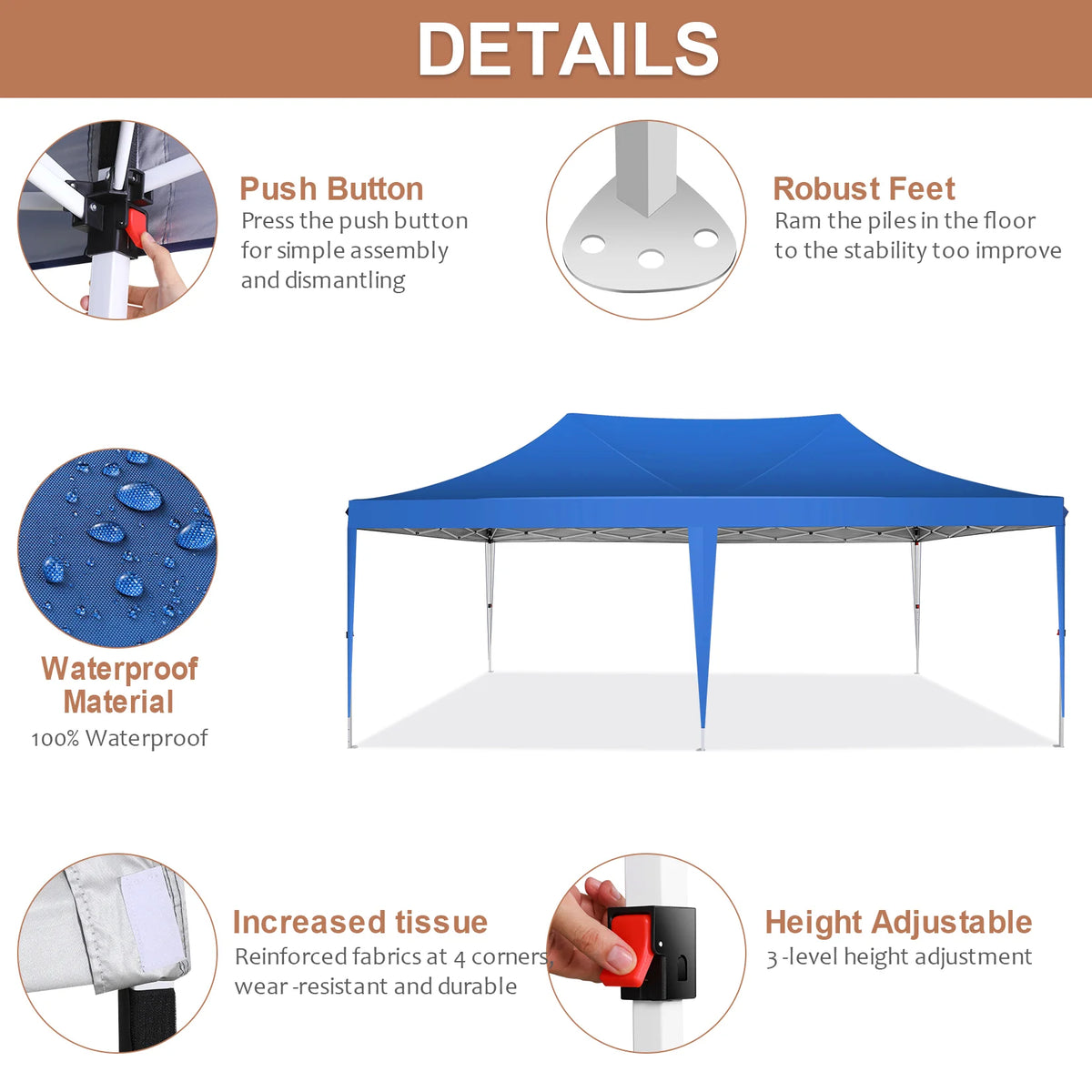 Waterproof 10x20ft Pop Up Canopy Gazebo With 6 Sidewalls and Adjustable Height for Parties
