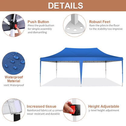Waterproof 10x20ft Pop Up Canopy Gazebo With 6 Sidewalls and Adjustable Height for Parties