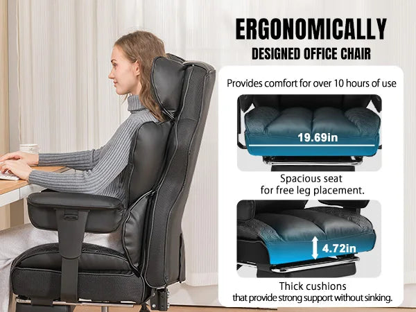 Ergonomic High Back Leather High Back Chair with Footrest and Adjustable Armrests