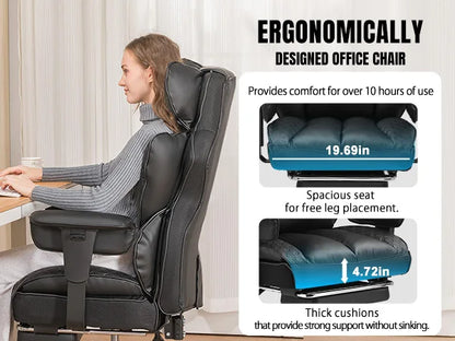 Ergonomic High Back Leather High Back Chair with Footrest and Adjustable Armrests