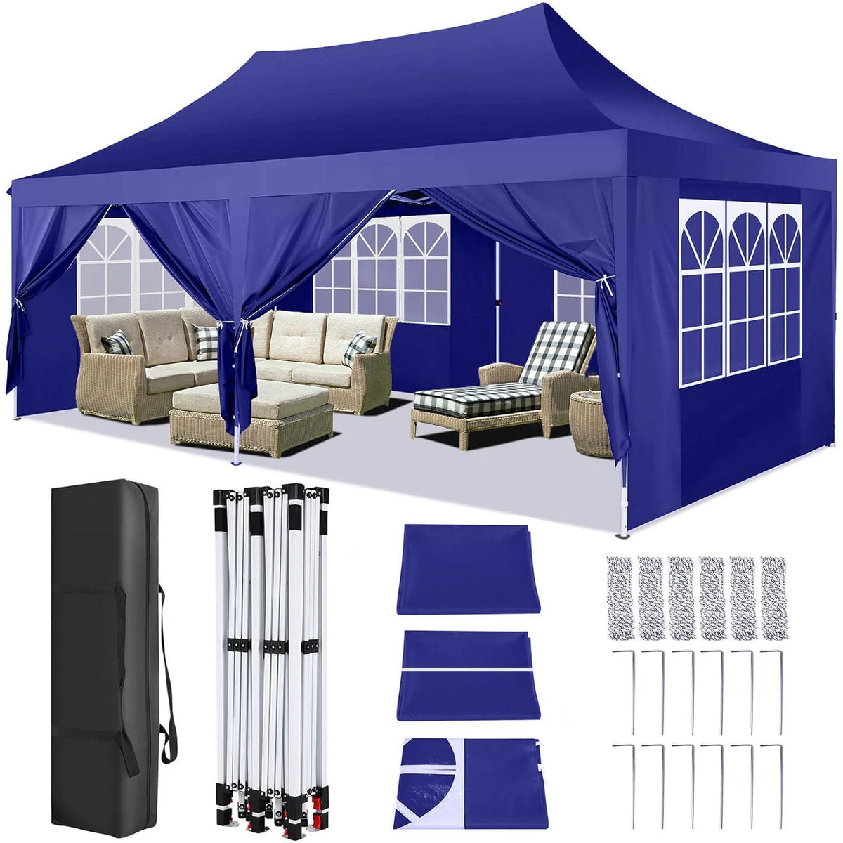Waterproof 10x20ft Pop Up Canopy Gazebo With 6 Sidewalls and Adjustable Height for Parties