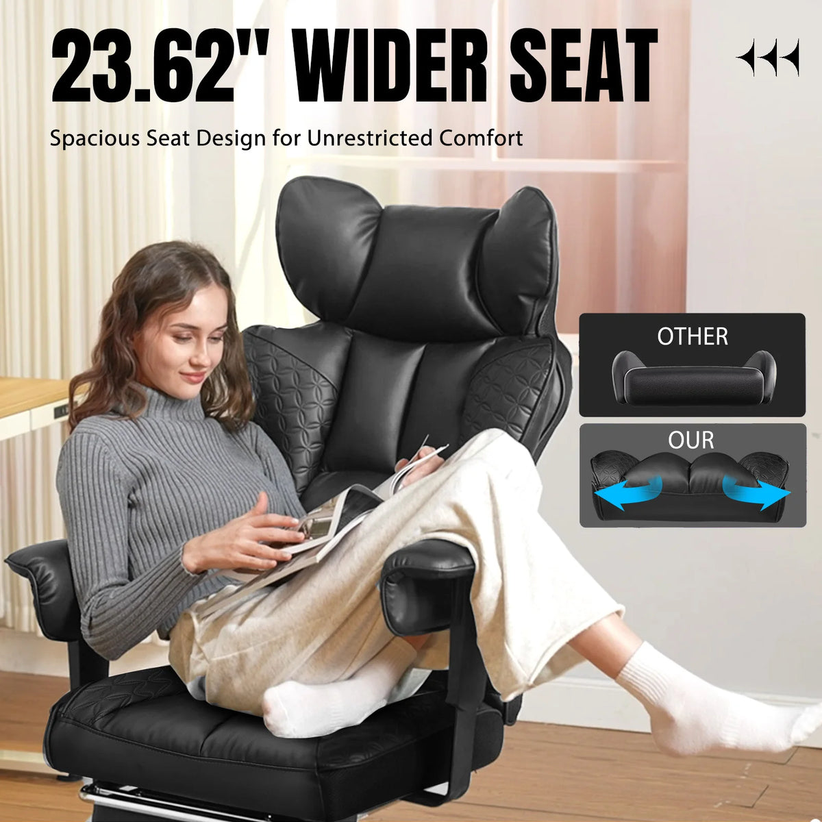 Ergonomic High Back Leather High Back Chair with Footrest and Adjustable Armrests