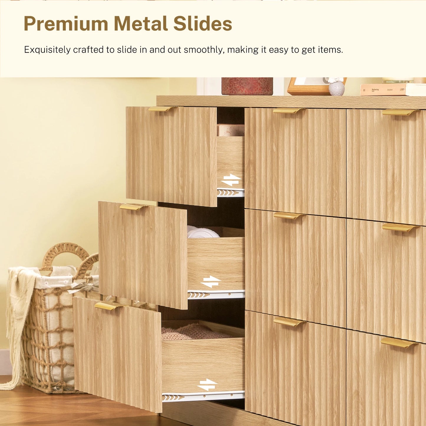 Modern Fluted Dresser with 9 Drawers