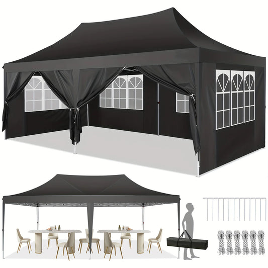 Waterproof 10x20ft Pop Up Canopy Gazebo With 6 Sidewalls and Adjustable Height for Parties