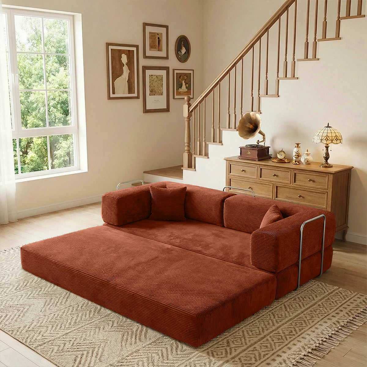 4-in-1 Folding Corduroy Boneless Sleeper Couch