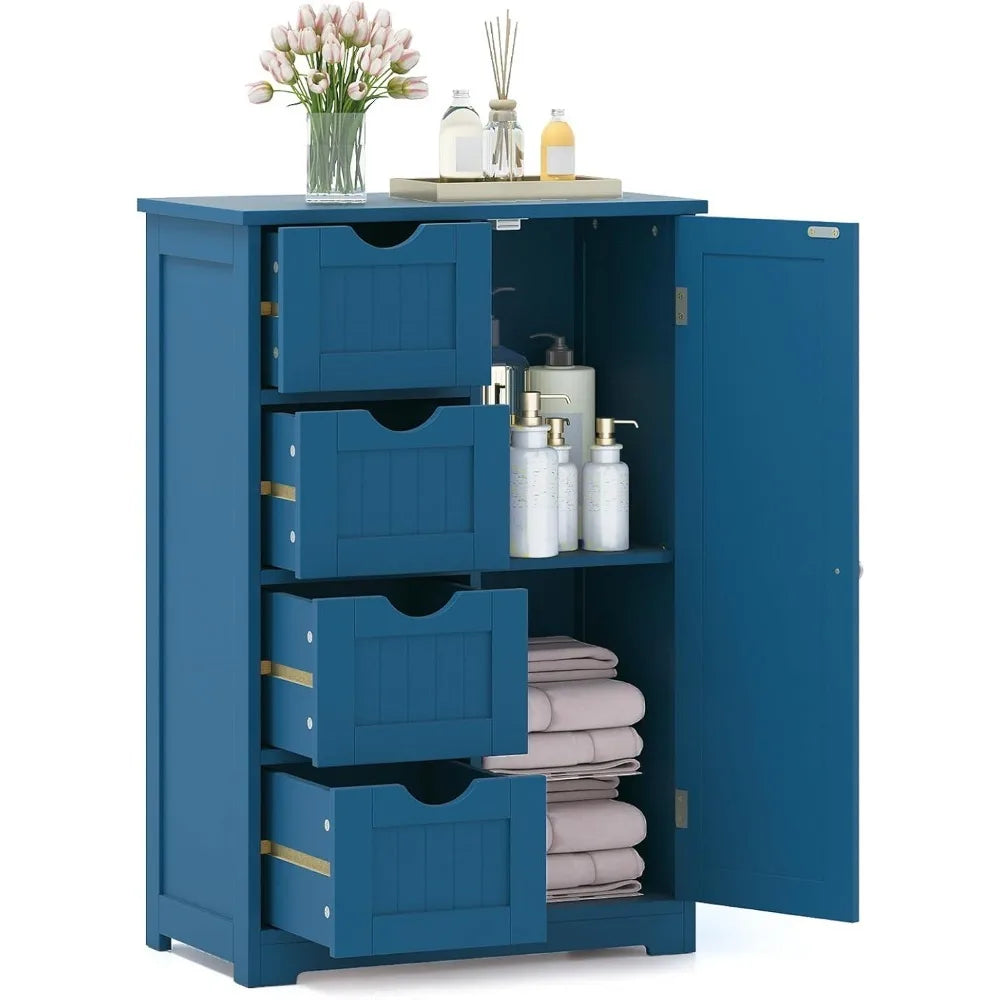 Wood Waterproof Bathroom Floor Cabinet with 4 Drawers and 1 Door