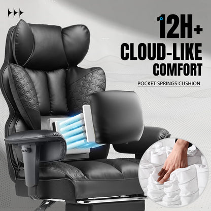 Ergonomic High Back Leather High Back Chair with Footrest and Adjustable Armrests