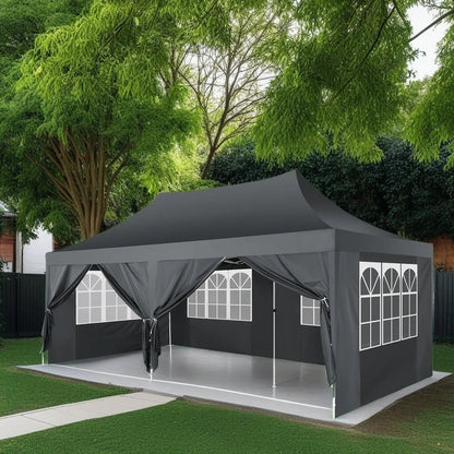 Waterproof 10x20ft Pop Up Canopy Gazebo With 6 Sidewalls and Adjustable Height for Parties