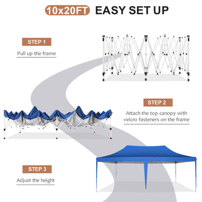 Waterproof 10x20ft Pop Up Canopy Gazebo With 6 Sidewalls and Adjustable Height for Parties
