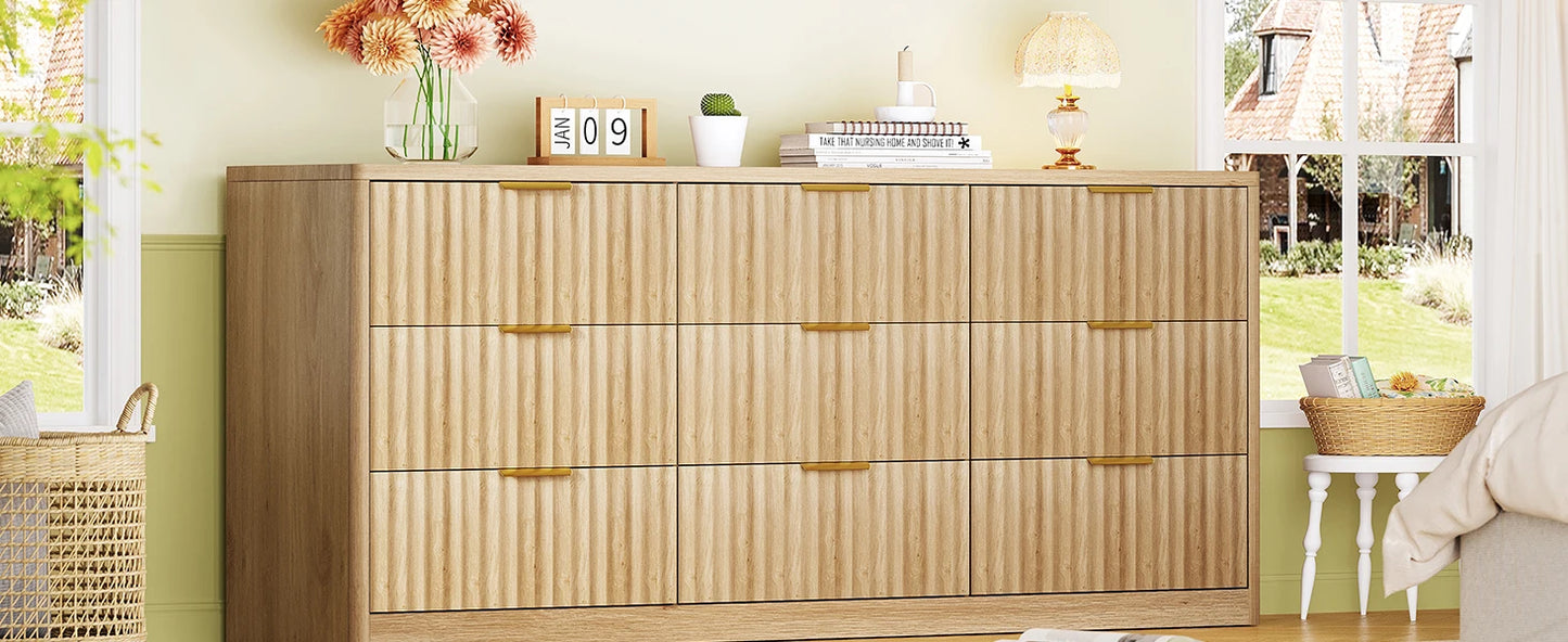 Modern Fluted Dresser with 9 Drawers