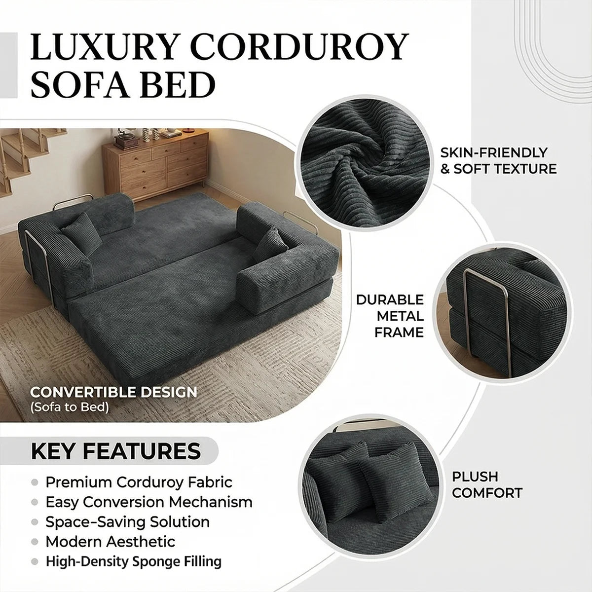 4-in-1 Folding Corduroy Boneless Sleeper Couch