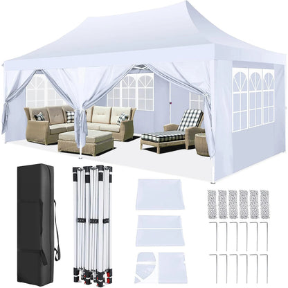 Waterproof 10x20ft Pop Up Canopy Gazebo With 6 Sidewalls and Adjustable Height for Parties