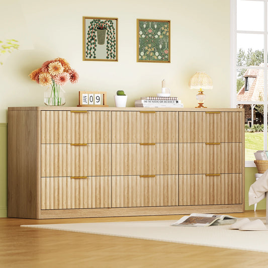 Modern Fluted Dresser with 9 Drawers