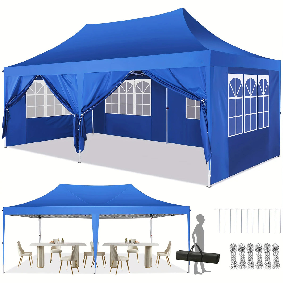 Waterproof 10x20ft Pop Up Canopy Gazebo With 6 Sidewalls and Adjustable Height for Parties