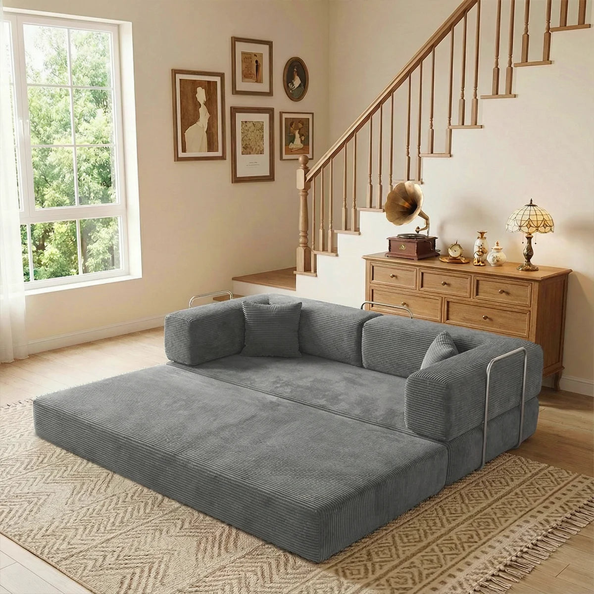 4-in-1 Folding Corduroy Boneless Sleeper Couch