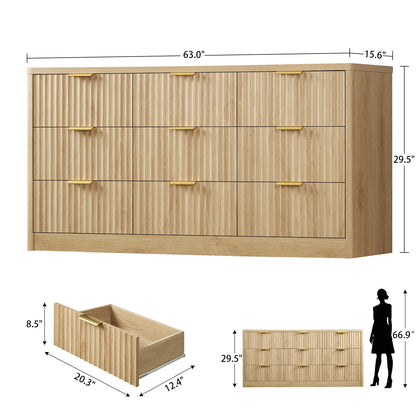 Modern Fluted Dresser with 9 Drawers