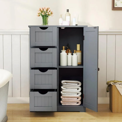 Wood Waterproof Bathroom Floor Cabinet with 4 Drawers and 1 Door