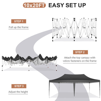 Waterproof 10x20ft Pop Up Canopy Gazebo With 6 Sidewalls and Adjustable Height for Parties