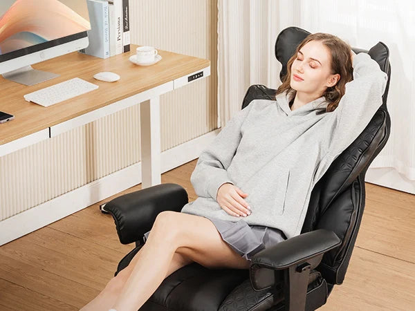 Ergonomic High Back Leather High Back Chair with Footrest and Adjustable Armrests