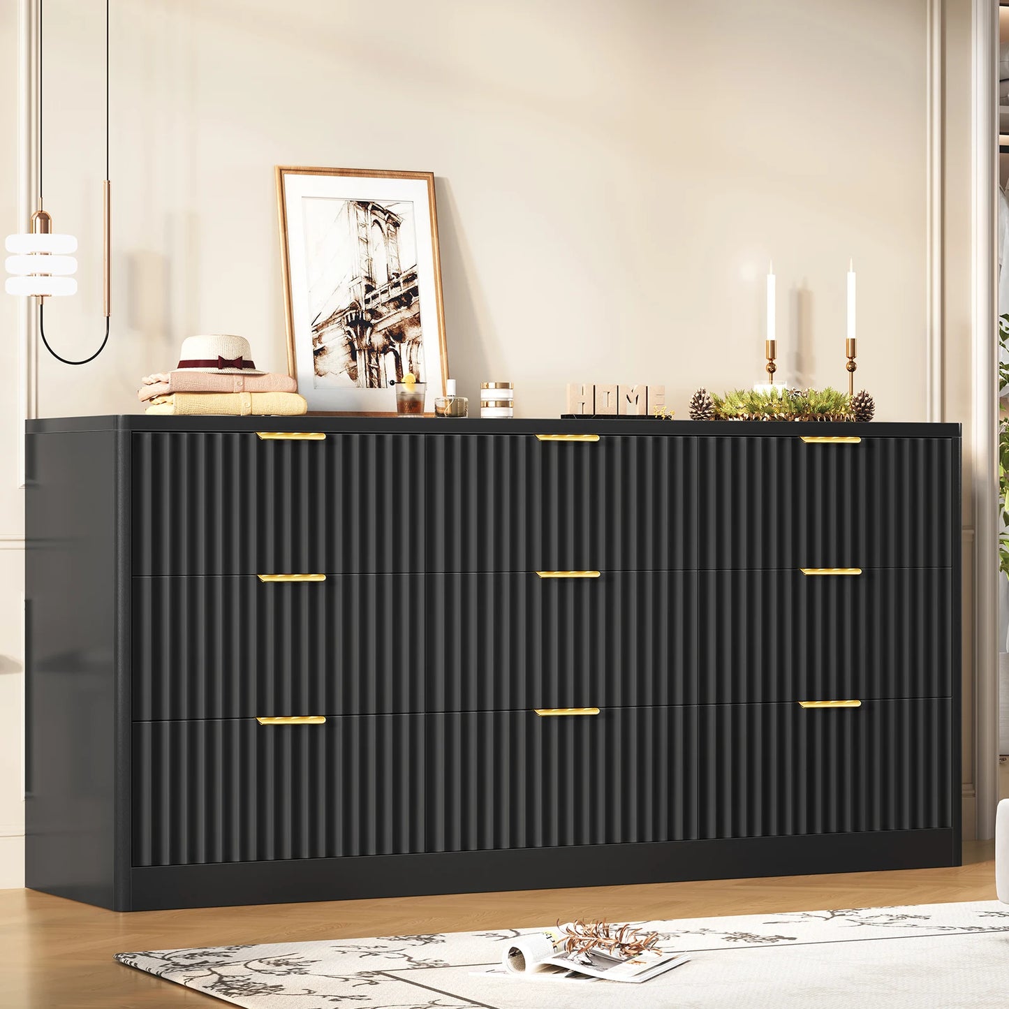 Modern Fluted Dresser with 9 Drawers