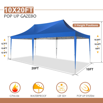 Waterproof 10x20ft Pop Up Canopy Gazebo With 6 Sidewalls and Adjustable Height for Parties