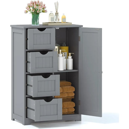 Wood Waterproof Bathroom Floor Cabinet with 4 Drawers and 1 Door