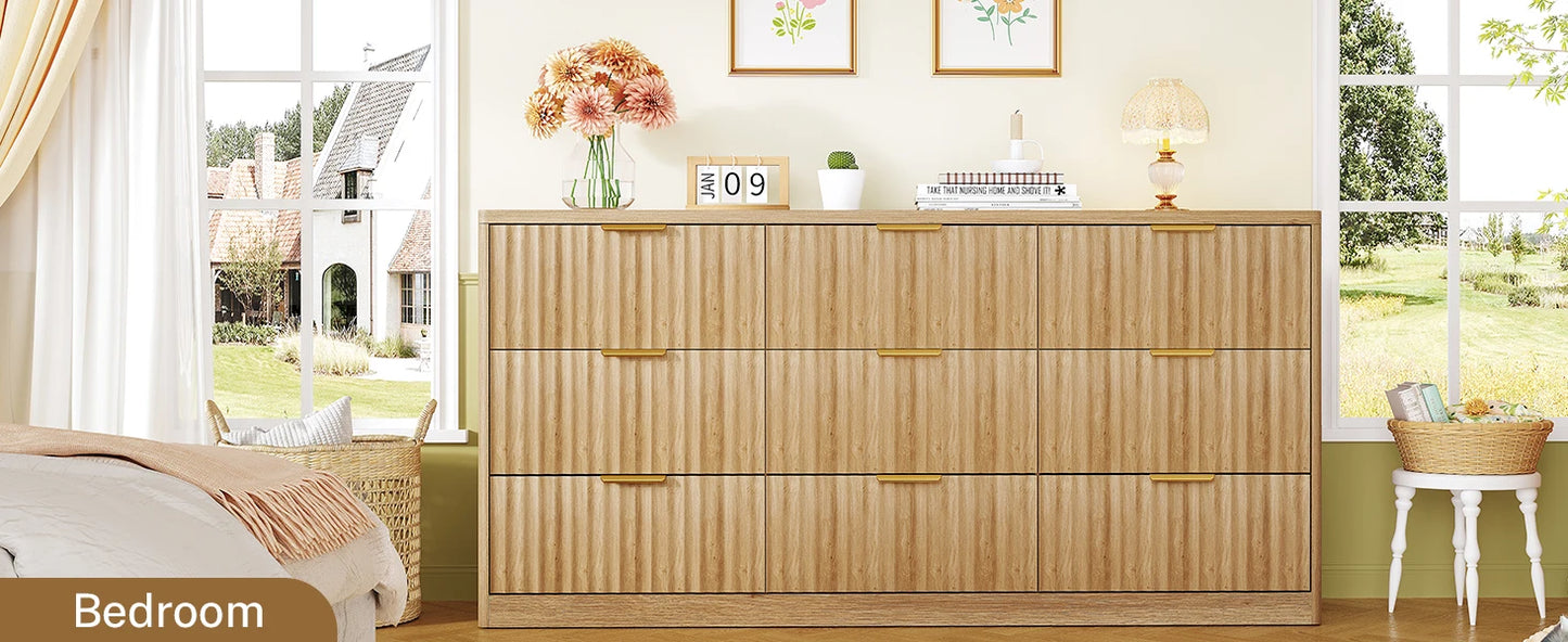 Modern Fluted Dresser with 9 Drawers